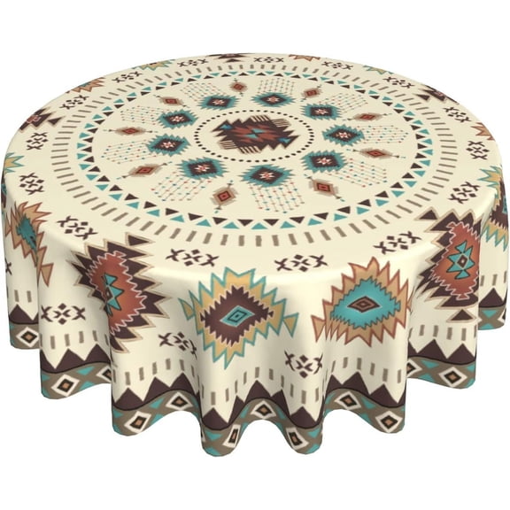 Aztec Southwestern Round Tablecloth 60" Ethnic Tribal Geometric Design Vintage Style Circle Table Cloth Boho Chic Washble Table Cover for Dinning Kitchen Farmhouse Party Decoration