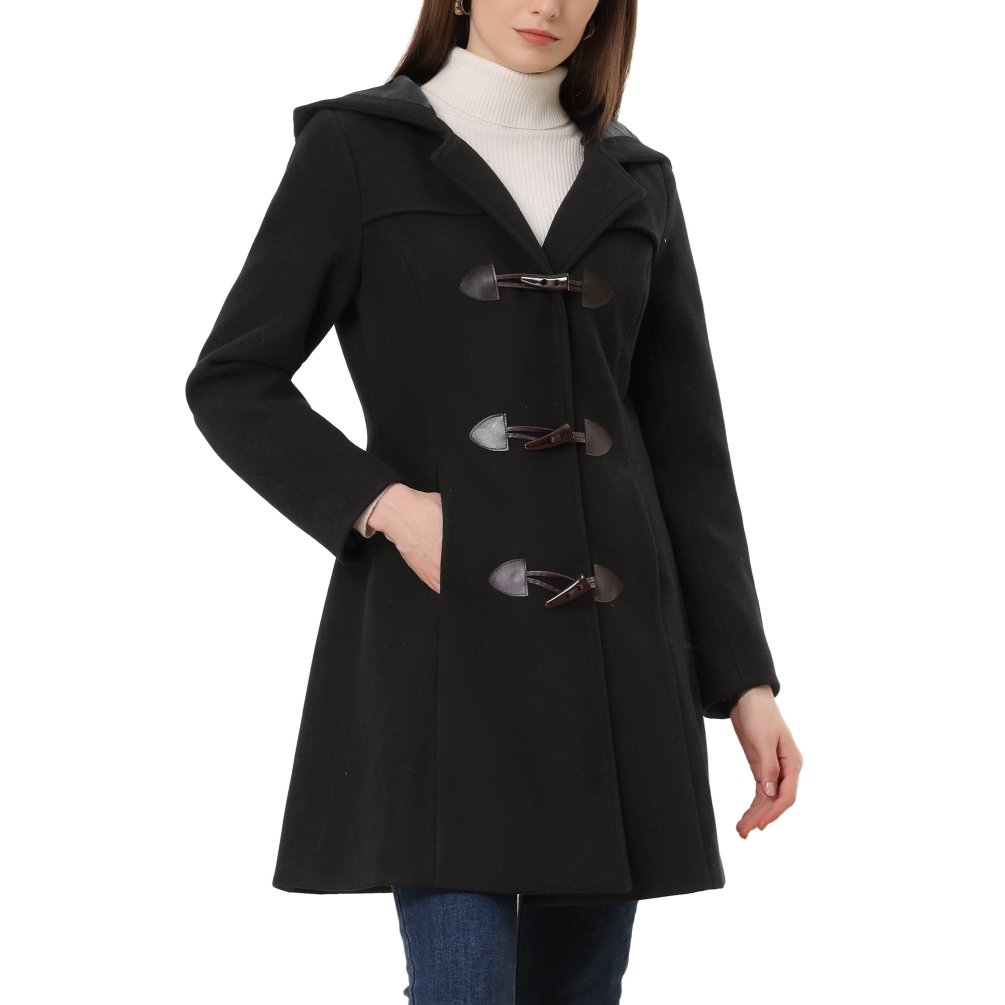 Black duffle coat with hood best sale