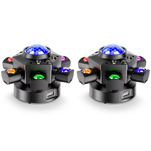2-Pack 6-Arm Stage Light - RGBW 4-in-1 Lighting with Starry Effect, DMX512, Sound-Active, Remote Control for DJ, Party, Wedding