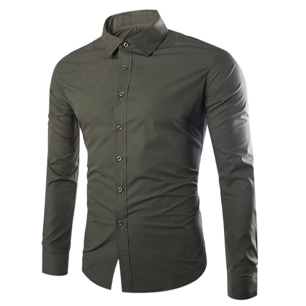 Blusa y camisa de manga larga con cuello vuelto para hombre, blusa informal de moda con solapa y botones, blusa transpirable de poliéster para hombre