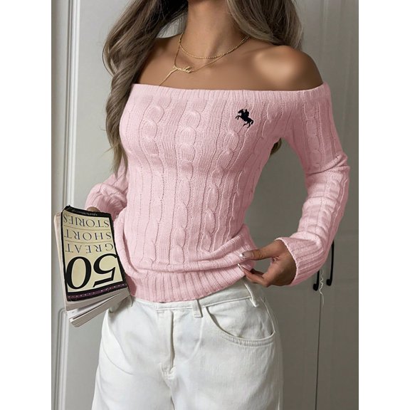 Womens Off Shoulder Sweater Tops Long Sleeve Asymmetrical Hem Pullover Sweater Ribbed Knitted Slim Fit Sweaters