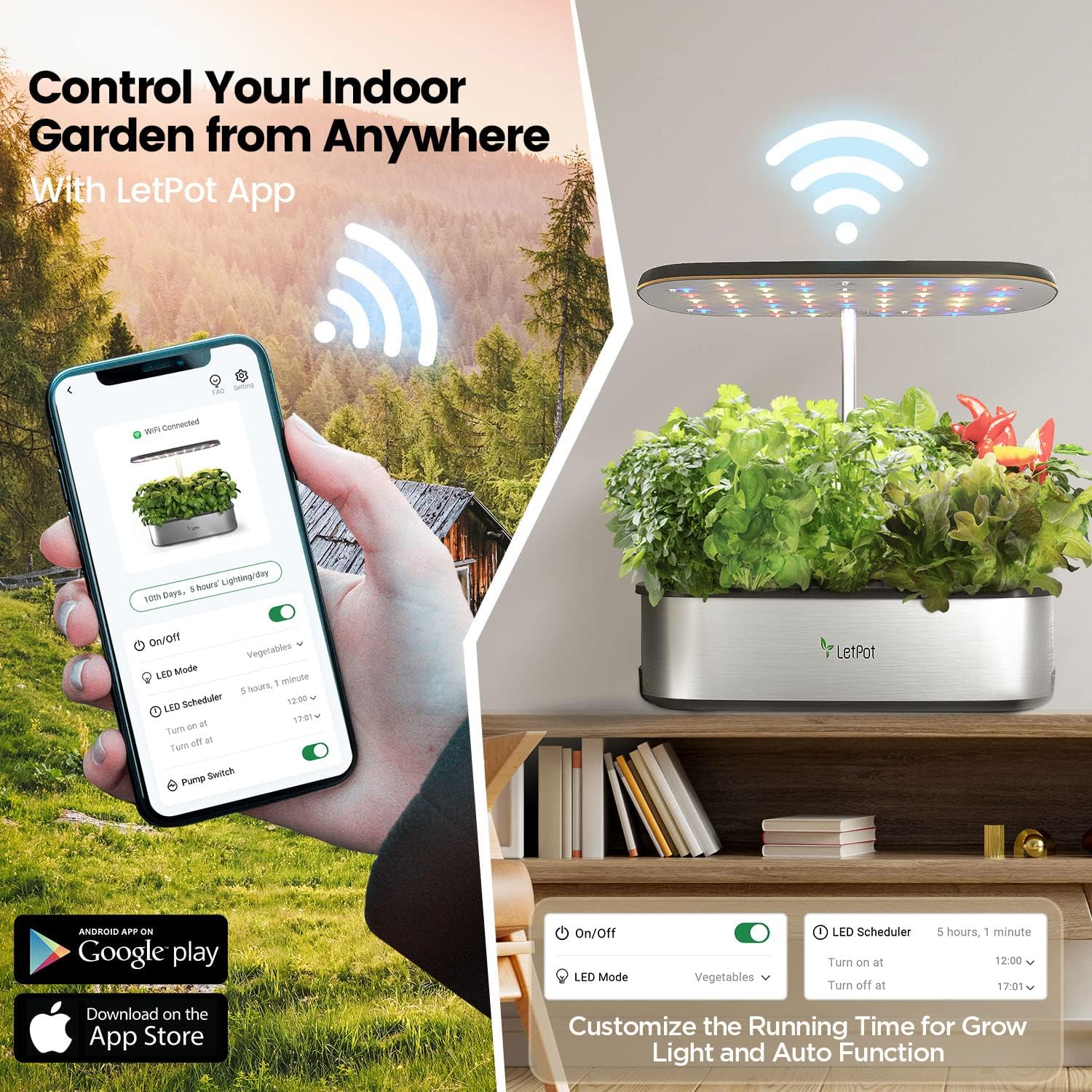 LetPot 12-Pod Smart Hydroponics System SE Indoor Growing System, APP-Controlled Herb Garden Kit, 5.8lb