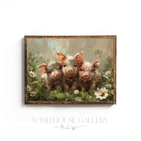 Baby Pigs In Flowers, Spring Nursery Decor, Farmhouse Kitchen Wall Art, Cottagecore Posters, Baby Animal Posters For Nursery, 8x12 UNFRAMED