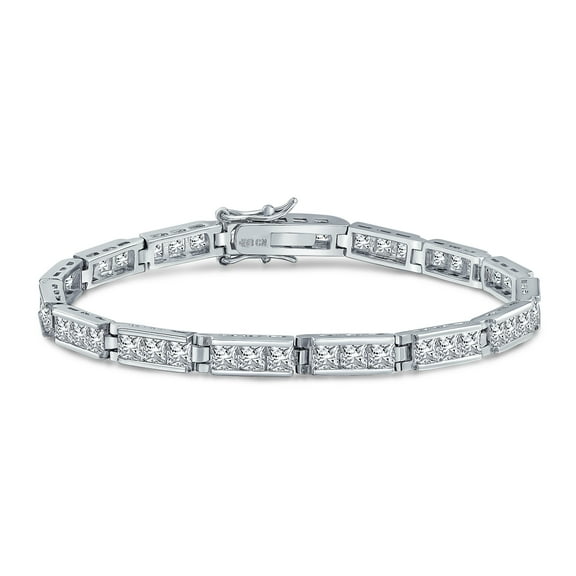Bling Jewelry Womens Cubic Zirconia Princess Cut CZ Tennis Bracelet for Bridal and Prom Events