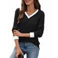 thumbnail image 3 of Women V Neck Color Block Long Sleeve Shirts-Casual Fall Light-Weight Tunic Sweaters Fashion Outfits Black S, 3 of 10