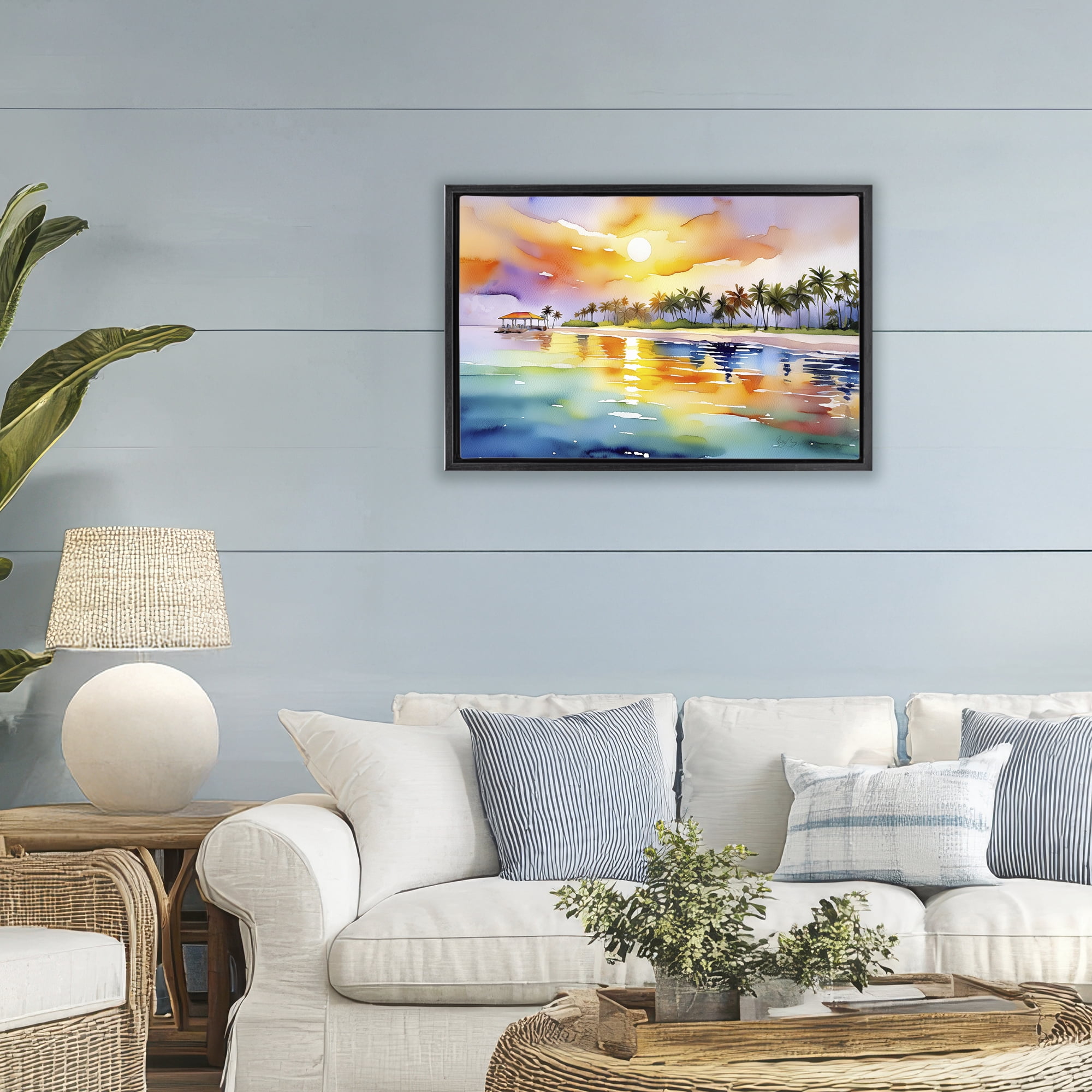 Stupell Industries Caribbean Calm Sunset Black Framed Floater Canvas Wall Art, design by Shelly Craig