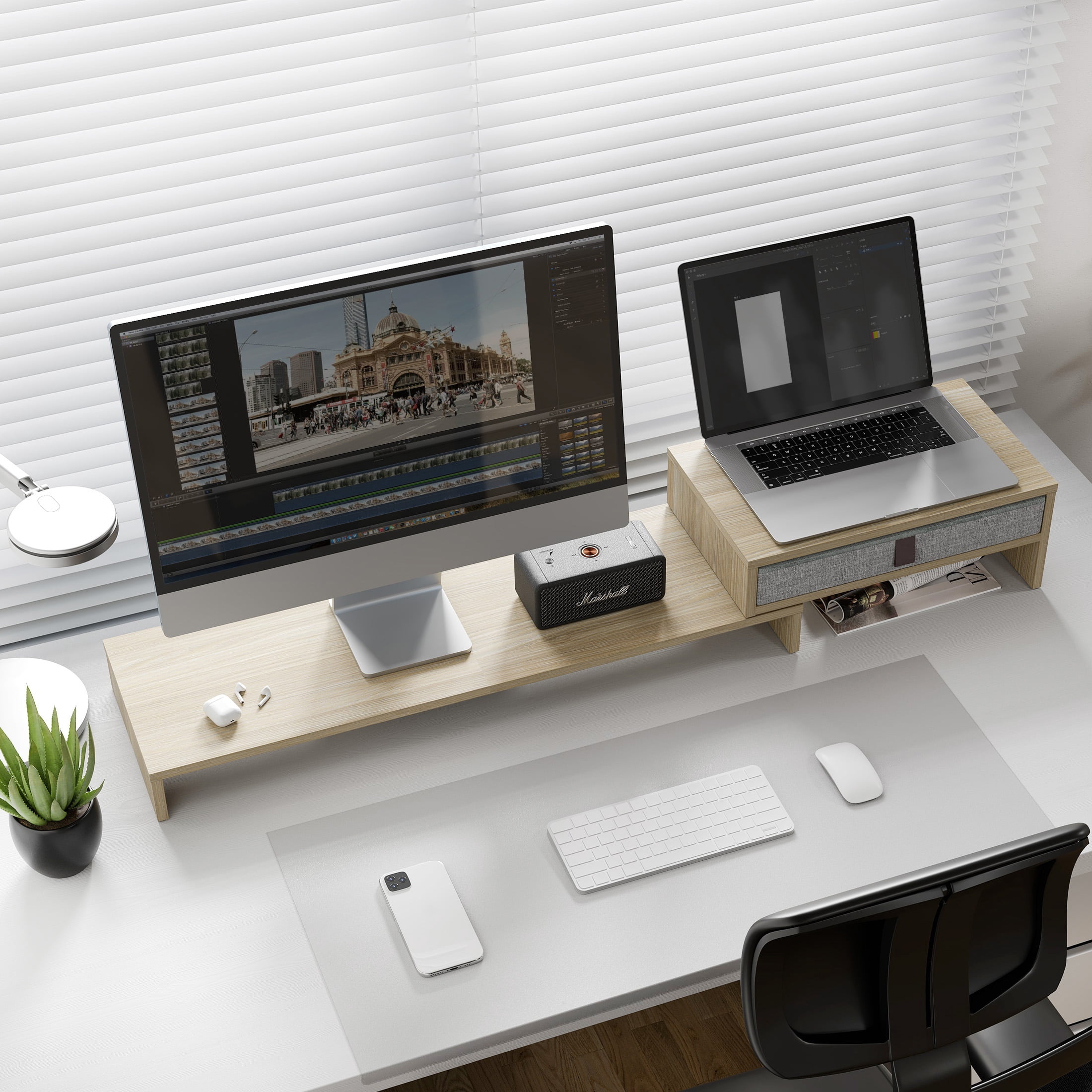 Fenge Computer Monitor Riser Stand with Drawer for 2 or 3 Monitors