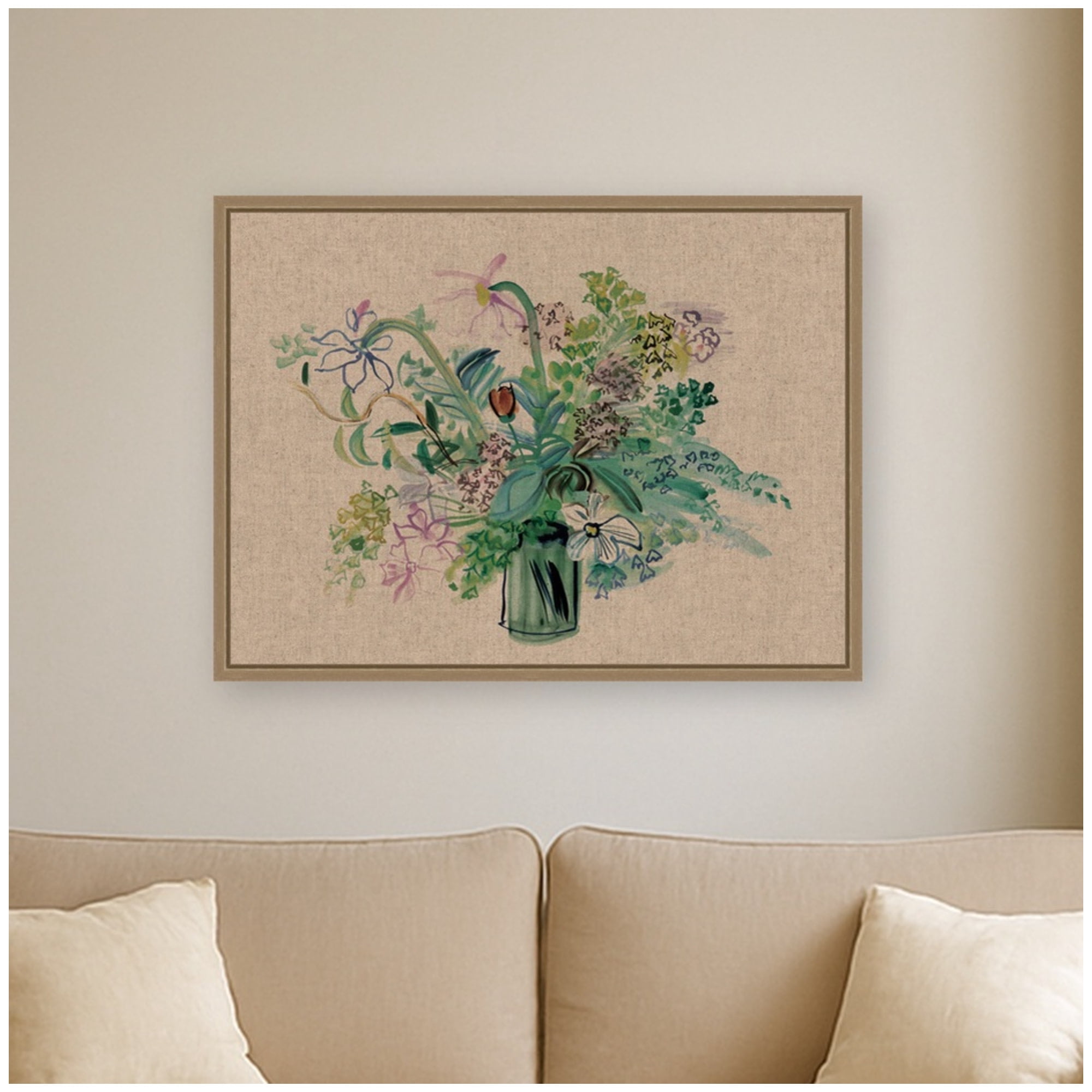 Kate and Laurel Framed Canvas Wall Art Print Bouquet a la Fleur Jaune by Raoul Dufy by Nostalgia Prints 24 x 18 Sylvie Dark Gold Frame Bohemian Boho Flower Art for Wall Decor