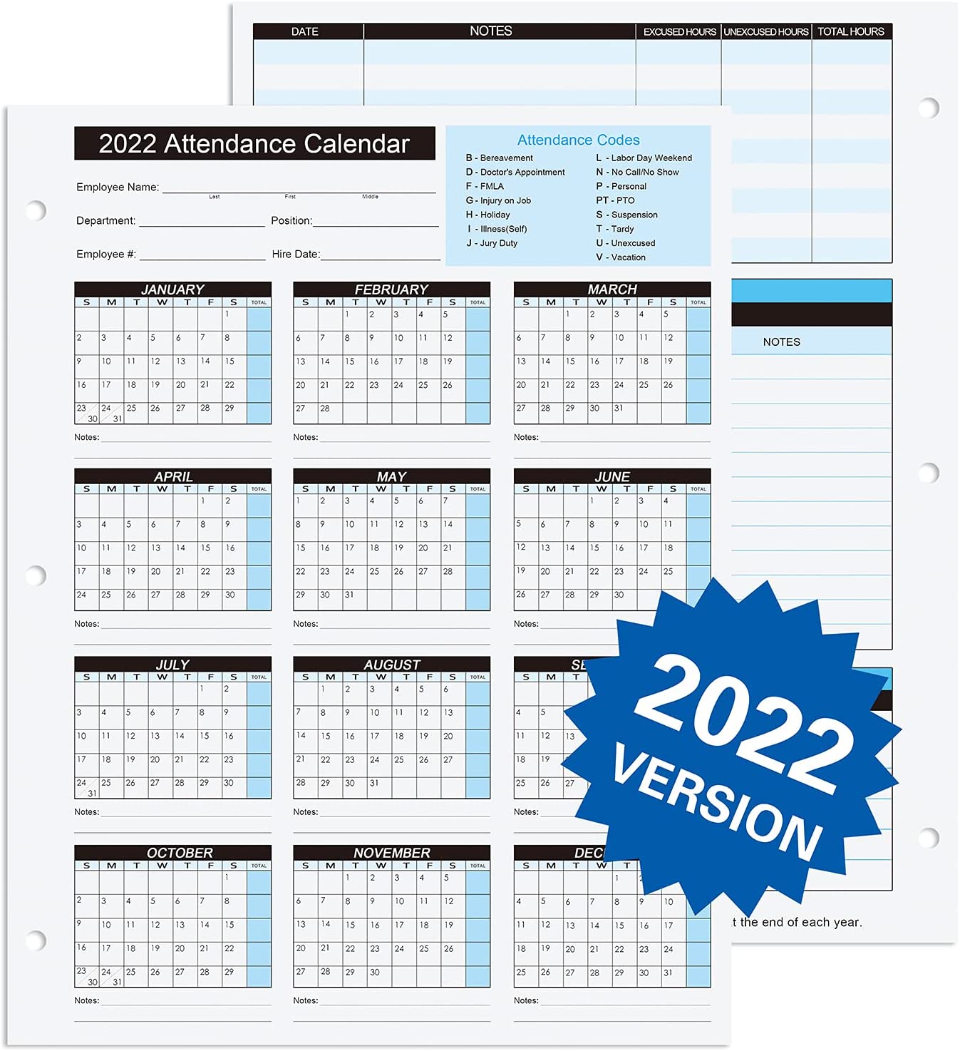 2022 Attendance Calendar 2022 Attendance Calendar Work Tracker Attendance Calendar Cards - 8.5 X 11  Cardstock/Pack Of 25 Sheets | Walmart Canada