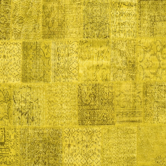 Ahgly Company Machine Washable Indoor Square Patchwork Yellow Transitional Area Rugs, 8' Square