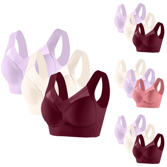 3PCS Wireless Maternity Nursing Bra for Ladies, Front Feeding Clasp Back Adjustable Straps, Seamless Tank Top Thin Yoga Running Daily | TruHer,Purple L