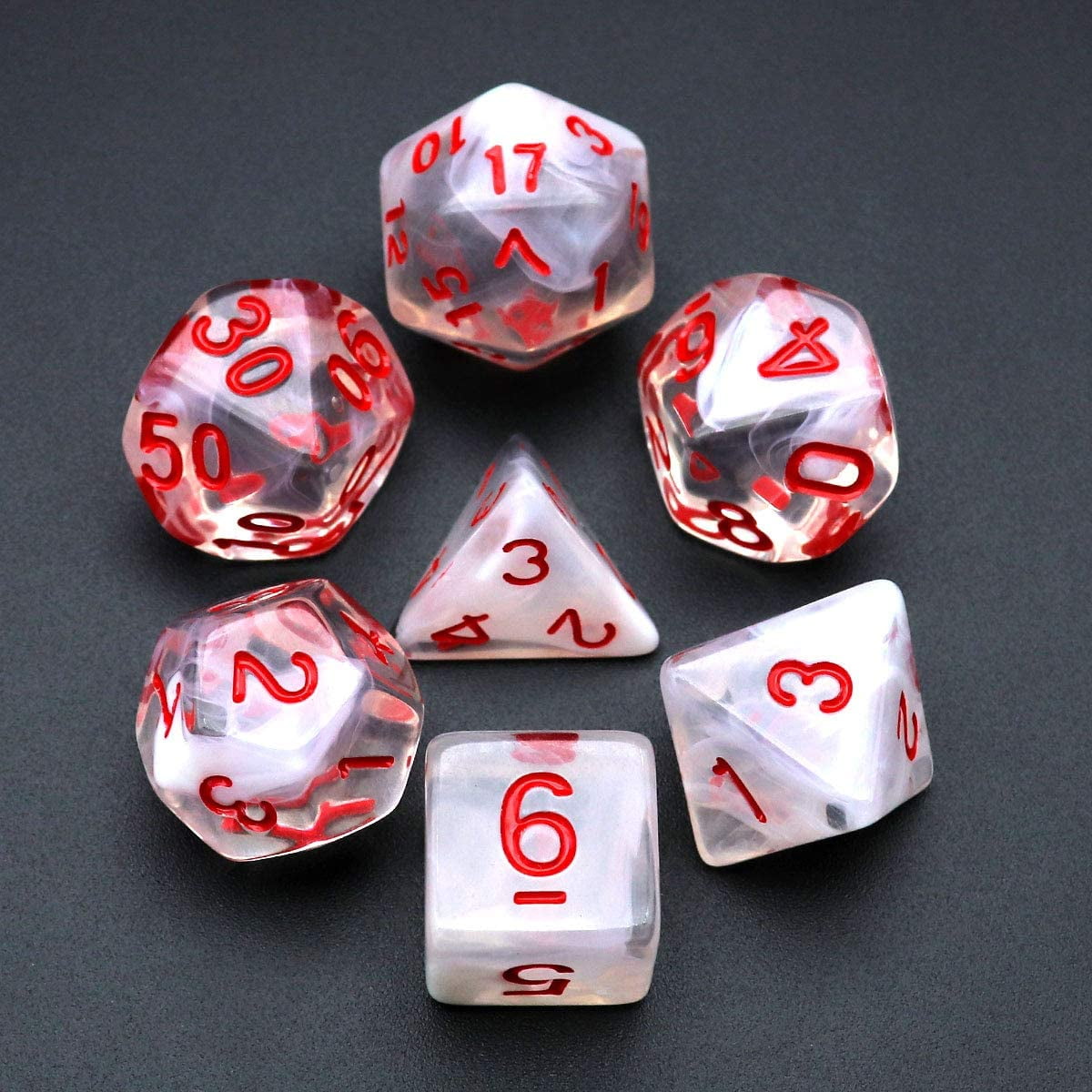 RED CRYSTAL DUNGEONS AND DRAGONS D&D LOT 122 DICE SET WHITE NUMBERS 