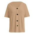 thumbnail image 4 of Womens Tops Solid Color V-Neck Button Print Short Sleeve Ladies Clothing,Khaki,XS, 4 of 4