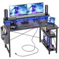 thumbnail image 1 of BEXEVUE Gaming Desk with Power Outlets and LED Lights, 47 Inch L Shaped Computer Desk with Monitor Stand, Corner Small Desk for Home Office Bedroom, Carbon Fiber Black, 1 of 7