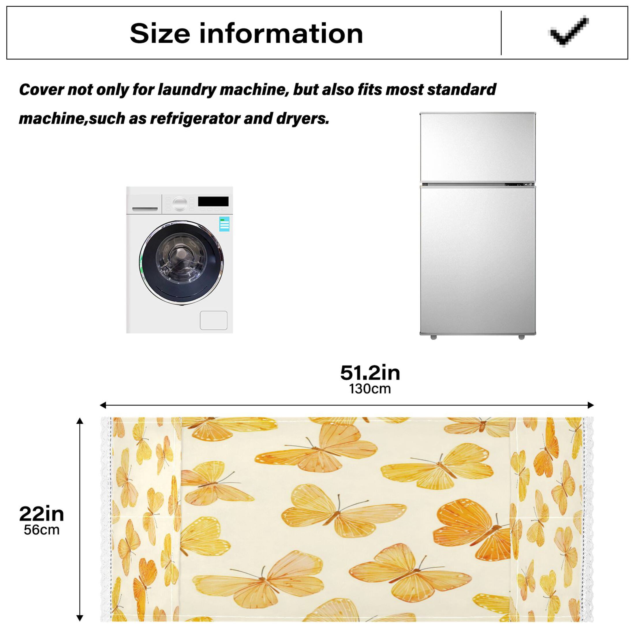 Wobogo Warm Yellow Butterfly Washing Machine Cover Dustproof Washer Dryer Cover Waterproof Laundry Room Decorative Protector