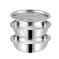 thumbnail image 1 of Kitchen Grater 3 Piece Stainless Steel Vegetable Cutter Drainer Rice Scraper Colander Slicer Direct Heating Bowl Vegetable Cooker Slicing Saving Housework Easy Be, 1 of 8