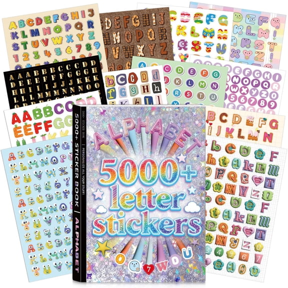Sinekong 5000 Pcs Alphabet Sticker Book for Journaling, Fun & Colorful Craft Letter Stickers for Junk Journal Scrapbooking