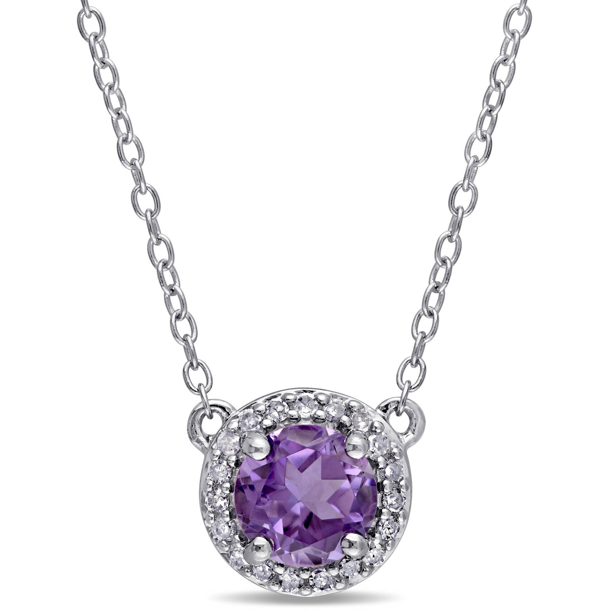 Tangelo 5 8 Carat T.G.W. Amethyst and Diamond-Accent Sterling Silver Halo Necklace, 16" by Tangelo