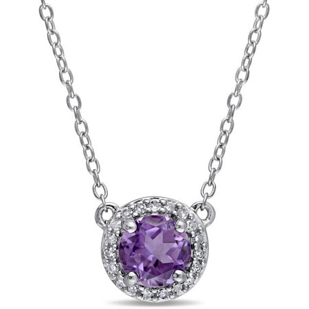 Tangelo 5/8 Carat T.G.W. Amethyst and Diamond-Accent Sterling Silver Halo Necklace, 16