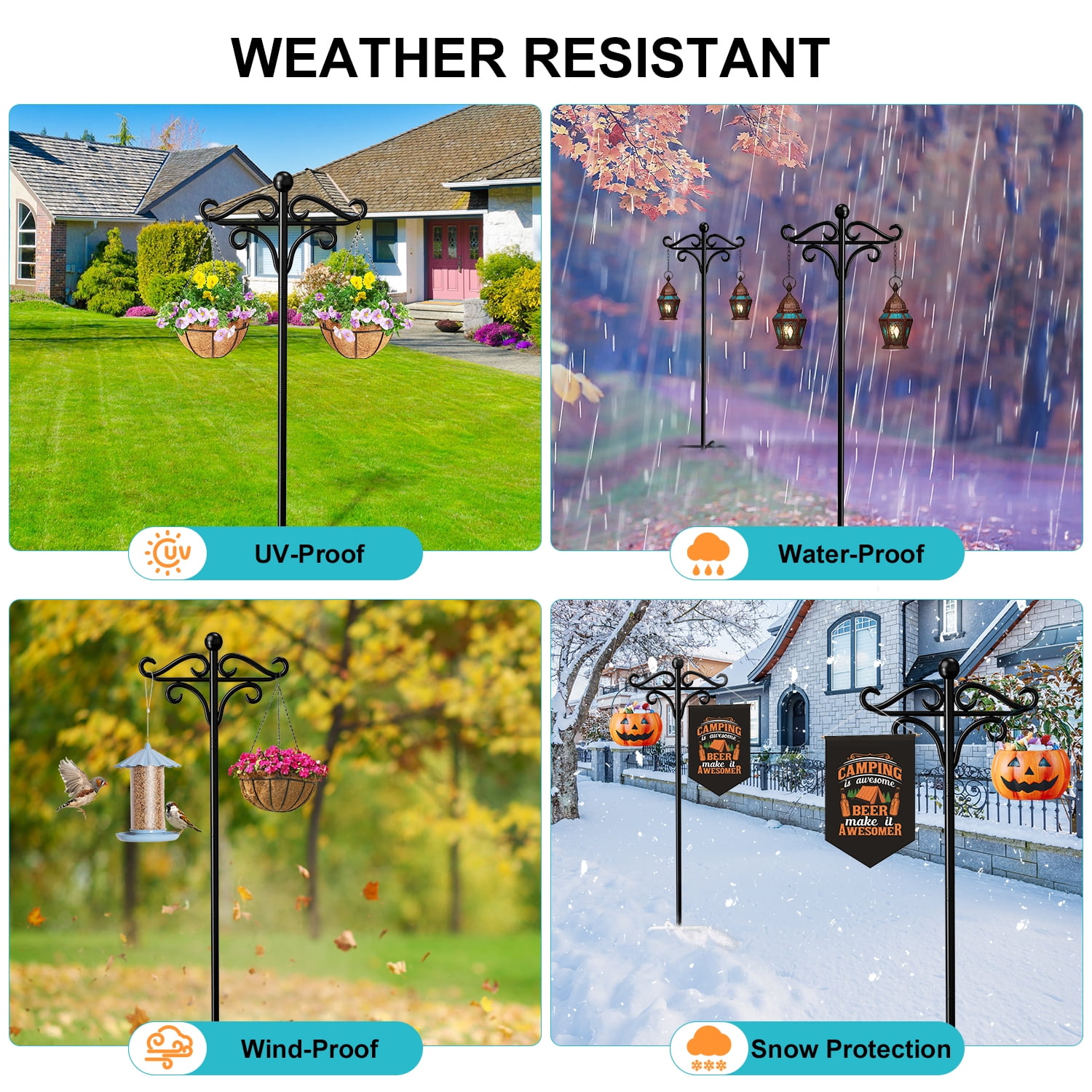 Shepherds Hooks for Outdoor, 76in Double Bird Feeder Poles with 5 Prongs (2 Pack)