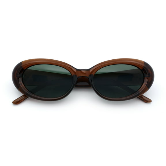 Womens Mod Classy Oval Thick Plastic Fashion Sunglasses Brown - Green