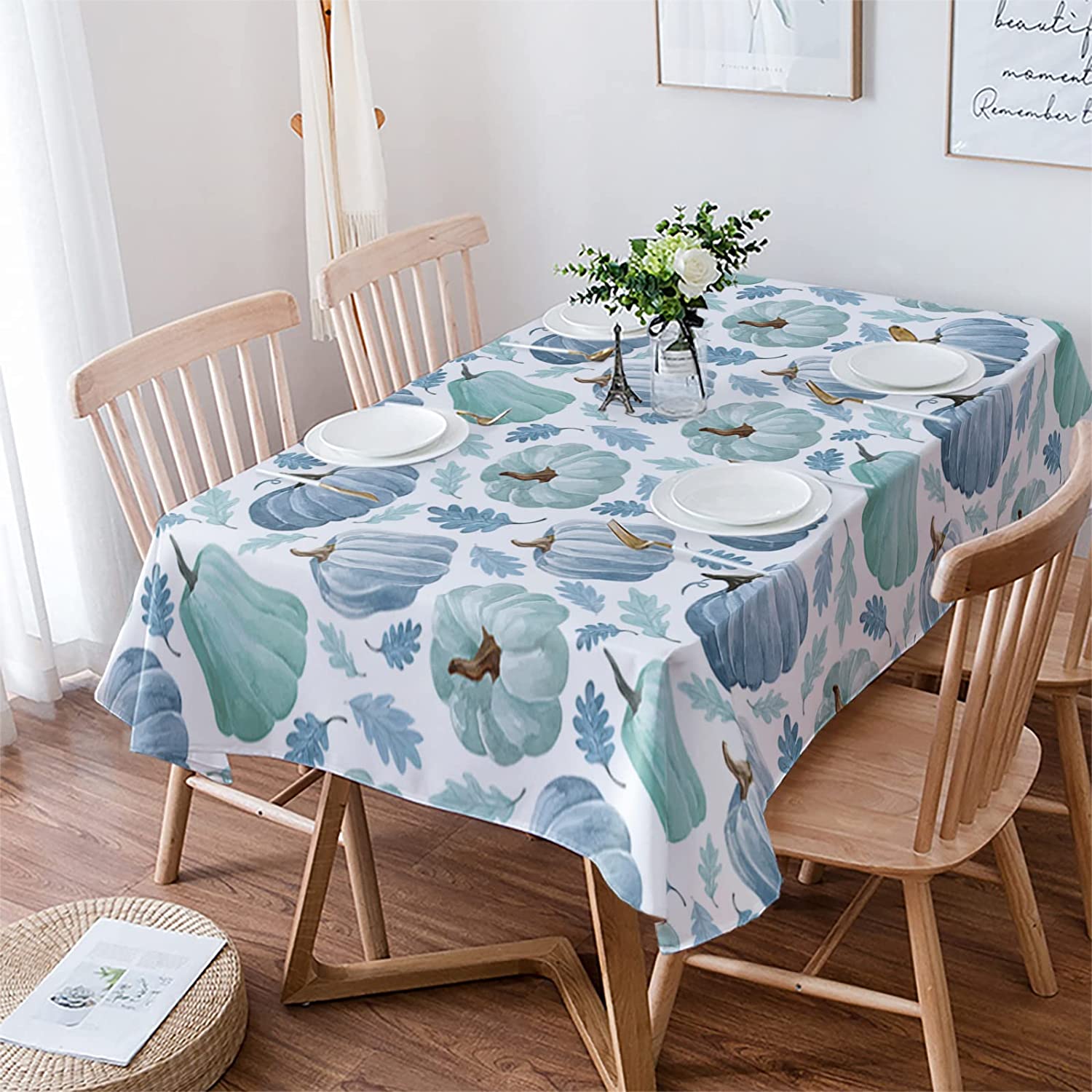 Tablecloths for Oval Tables Thanksgiving Fall Farmhouse Blue Pumpkin