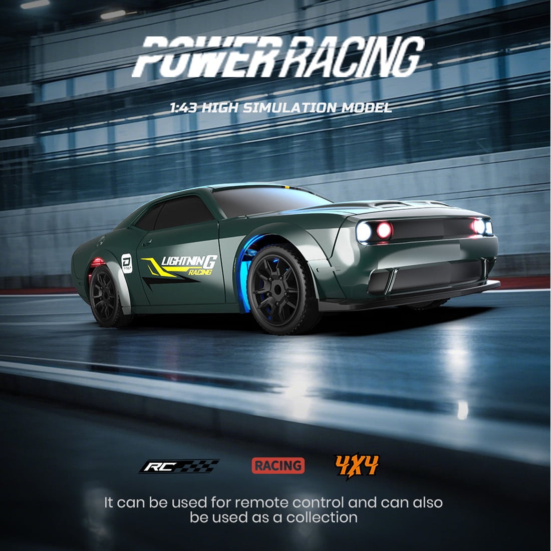 1/43 Scale 2.4G Full Proportional 4WD Mini RC Drift Car with LED Lights, 15KM/H High Speed Remote Control Racing Model, Desktop Drift Car for Adults and Hobbyists