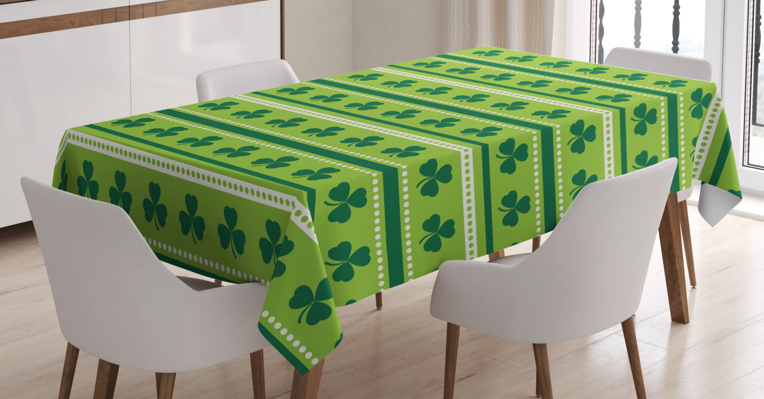 Clover Shamrocks on Circle IRISH Green White Handmade Table Runner 