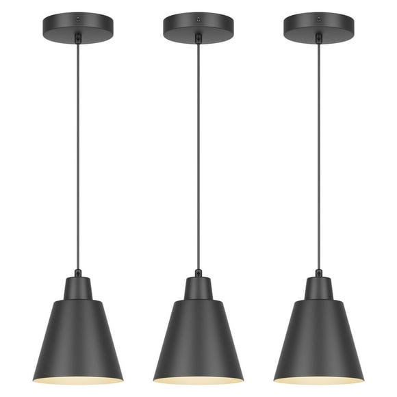 Aoceley Industrial Pendant Lights, Black Pendant Light Fixtures, Vintage Kitchen Island Light with Black Metal Shade, Farmhouse P