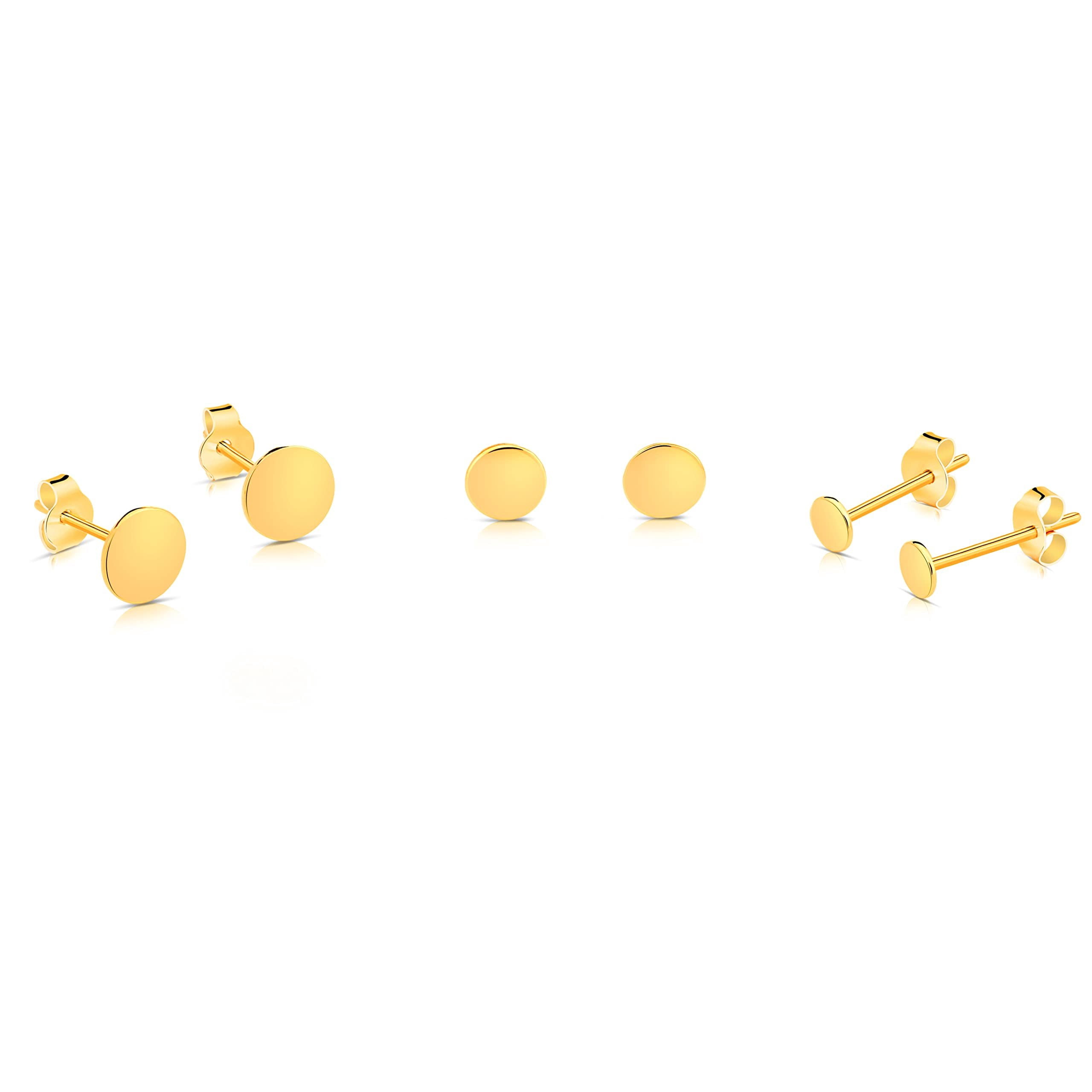 14k Gold Round Disc Studs Flat Circle Dot Earrings 6mm, White Gold