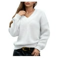 thumbnail image 2 of Female Long Sleeve V Neck Pullover Sweater Oversized Chunky Knitted Loose Jumper Sweaters White XL, 2 of 8