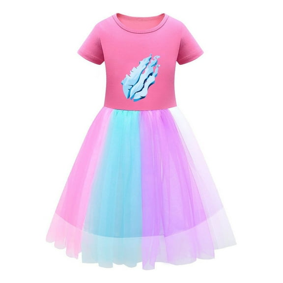 Tulle Flame Dress for Girls – Preston Playz Rainbow Skirt Style – Short Sleeve Comfortable Summer Clothing for Kids