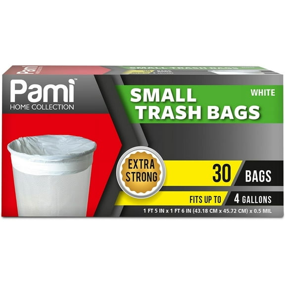 PAMI Small Trash Bags Strong Multipurpose Trash Can Plastic Garbage Bags, 4 gal White 30-Pack