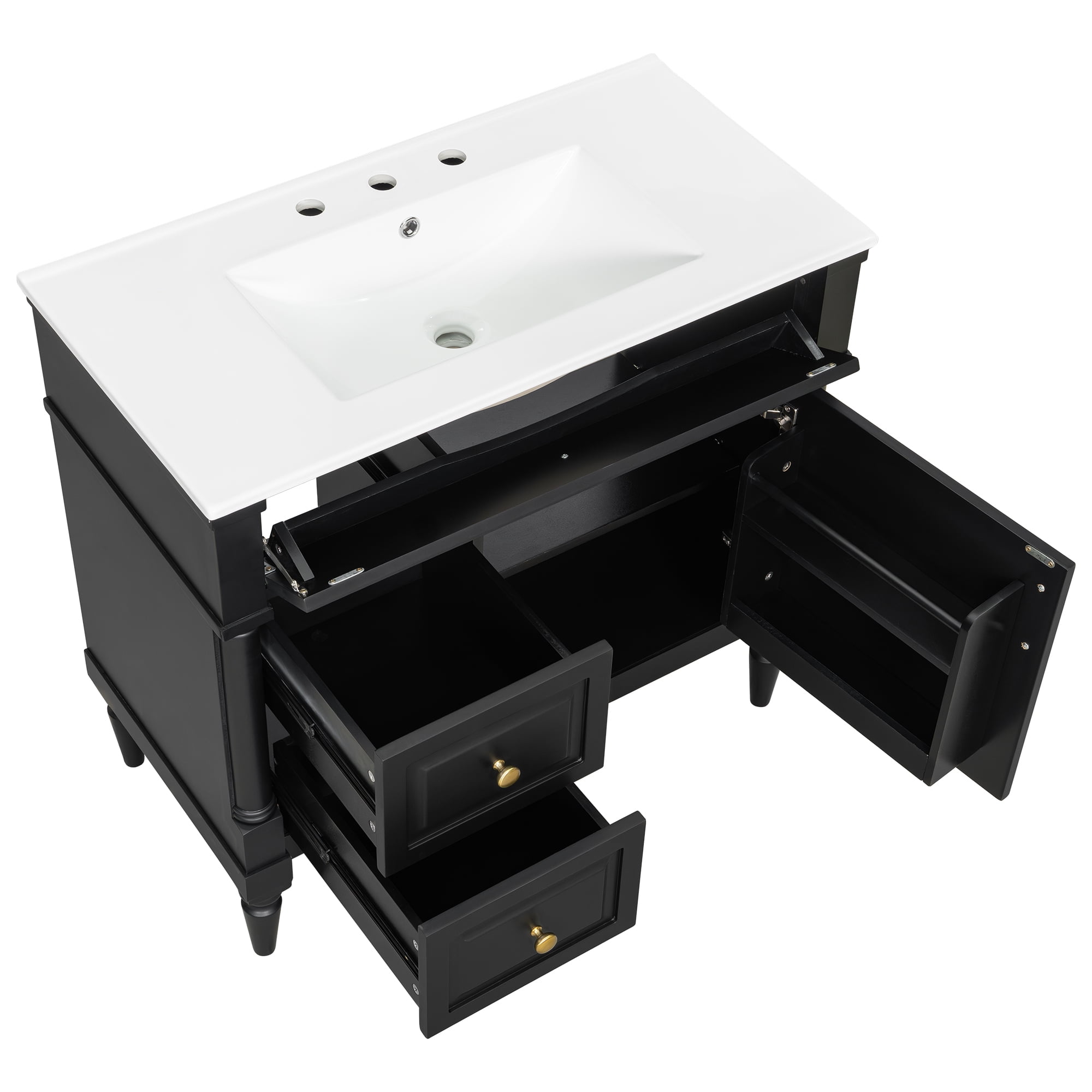 Alvantor 36" Bathroom Vanity with Ceramic Sink, Freestanding Storage Cabinet with Flip Drawers Black