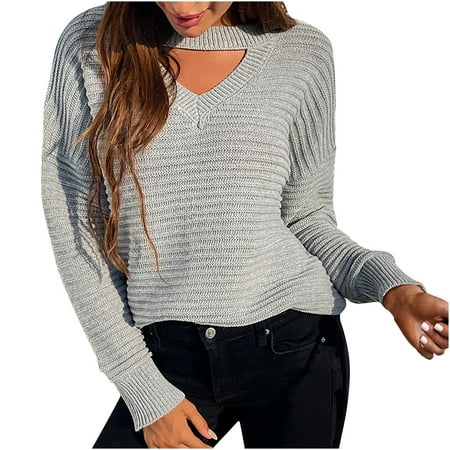 

Fashion Women s Casual Long Sleeve O-Neck Solid Ladies Knitted Sweater Tops black long sleeve shirt women corset tops for women Gray S