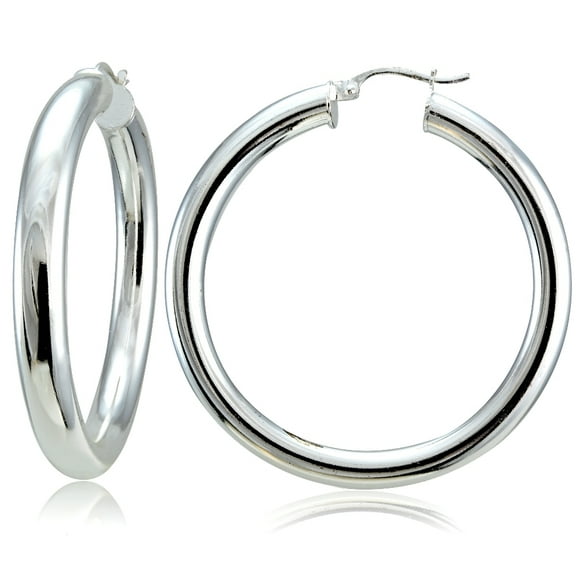 Sterling Silver 5mm High Polished Round Hoop Earrings, 40mm