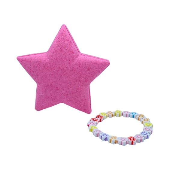 Berwyn Betty's Star Bath Bomb for Kids with Toy Bracelet Inside, Pink with Bubblegum Scent