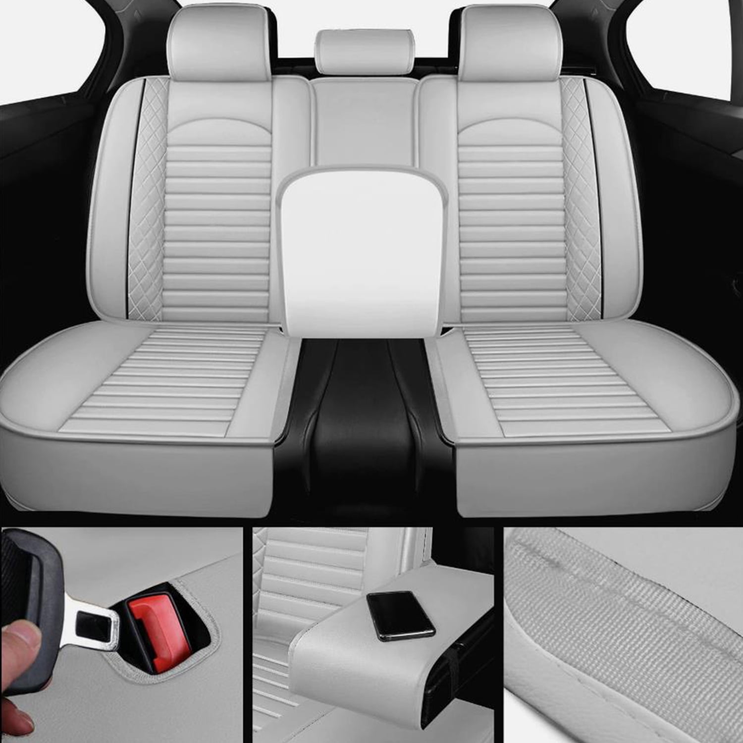 BaiCH Car Seat Covers, Breathable and Waterproof Faux Leather Automotive Seat Covers for Cars SUV Truck Sedan,Universal Anti-Slip Driver Seat Cover with Backrest (Full Seat, Gray)