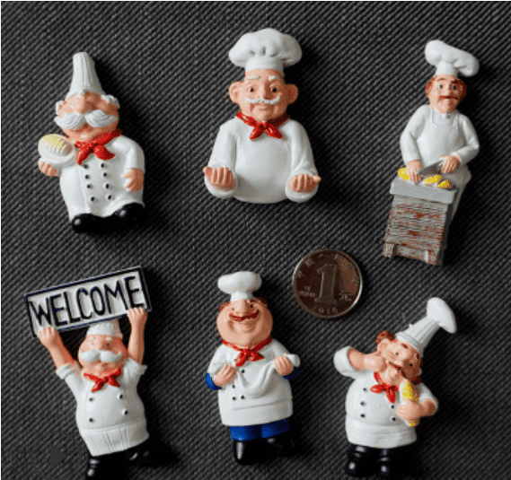 Fat Chef Refrigerator Magnet 6 pc Assorted Magnets Bistro Kitchen Decor Nice Gif 