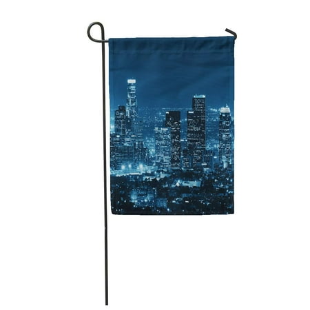 Patio Downtown KDAGR City Los Angeles Downtown Buildings at Night Skyline Garden Flag Decorative Flag House Banner 28x40 inch ()