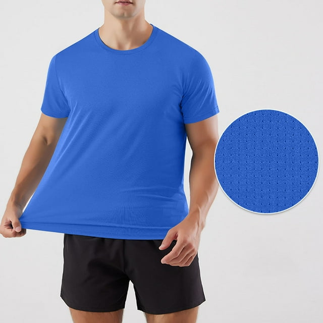 Viluyesy Tees for Men Slim Fit Stretch Breathable Solid Summer Button Short Sleeve Blue L
