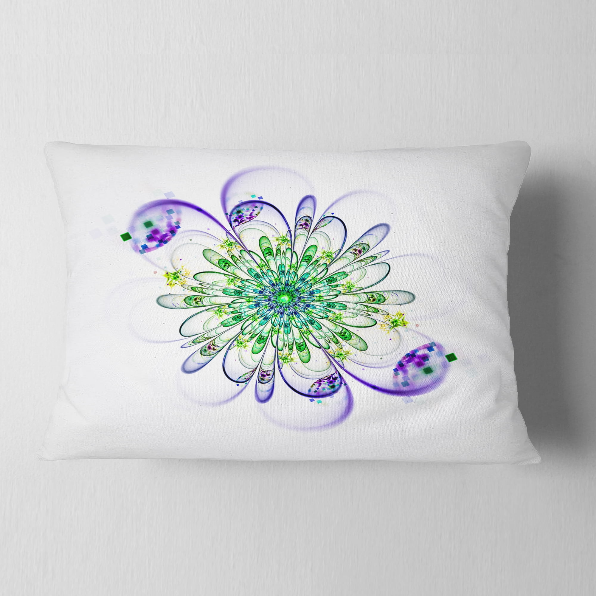 Designart Fascinating Green Purple Fractal Flower - Floral Throw Pillow - 12x20