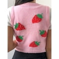 thumbnail image 5 of DuAnyozu Women Strawberry Print Sweater Vest Vintage Knitted Tank Tops, 5 of 6