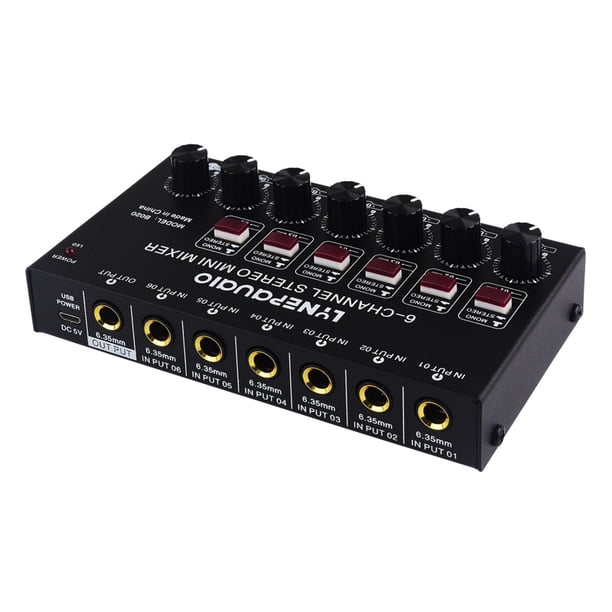 Mezclador de audio,Mezclador de audio de 6 canales Entrada de 6,35 mm con efectos,Mini mezclador estéreo Low Noise,Micrófono de consola de mezcla de sonido de DJ Hugo Mezclador de audio