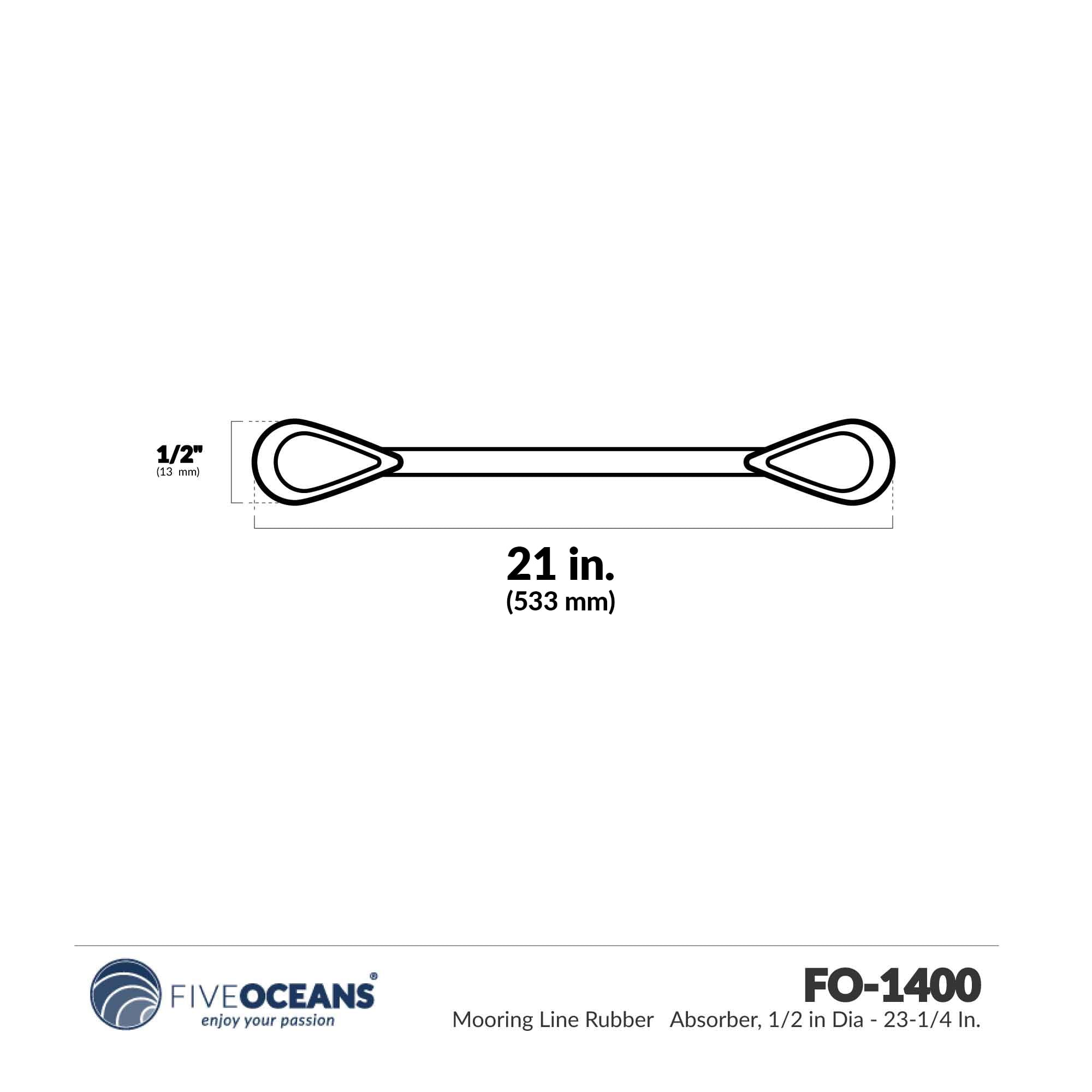 FO-1400-M2-1 Five Oceans Marine Boat Mooring Line Rubber Snubbers 1/2 inches Dia Pair 23-1/4 inches Length