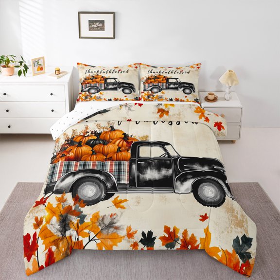 Castle Fairy 2-Piece Twin Size Comforter Set - Pumpkin Truck Fall Harvest Print