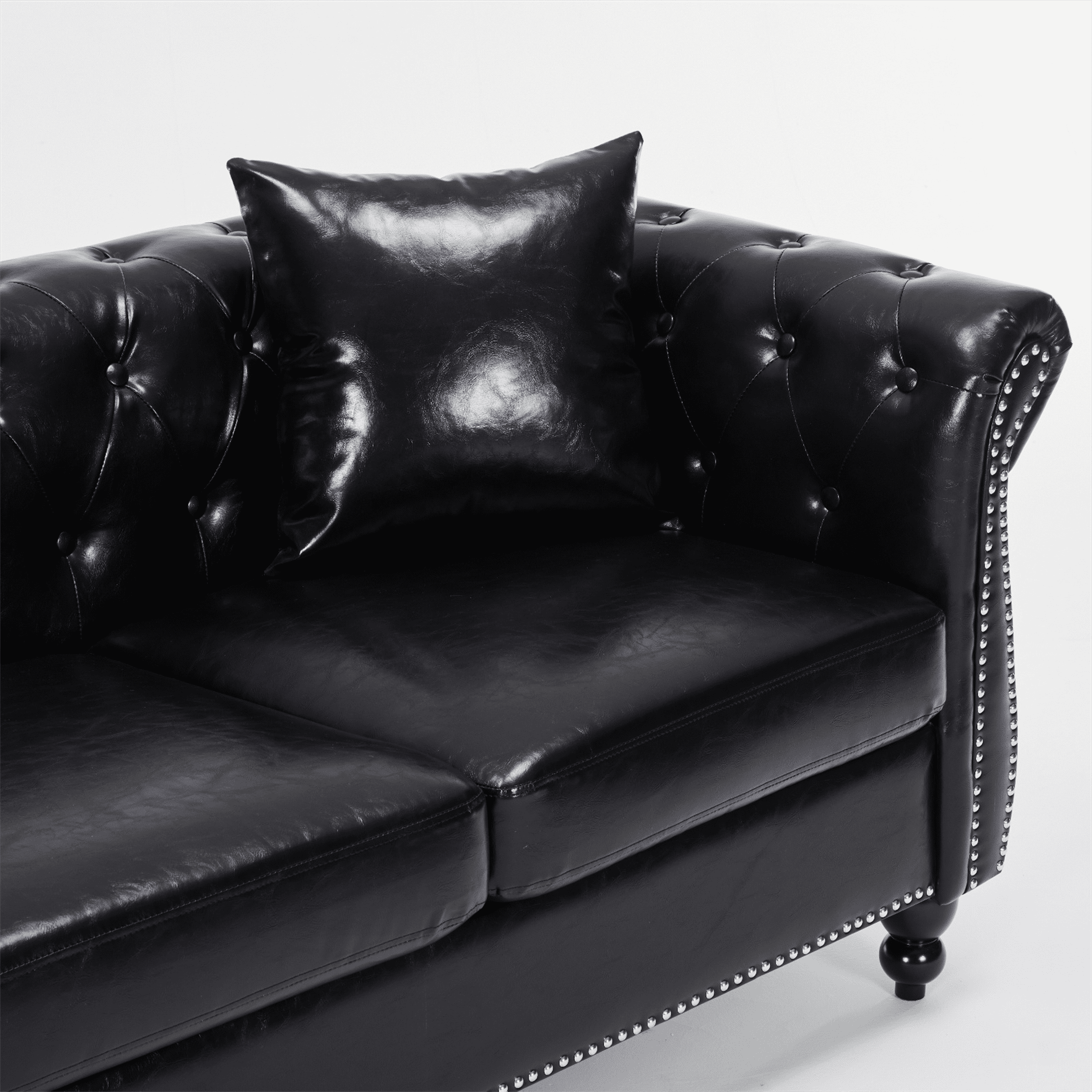 Yeahumalia 83.4'' 3-Seater Chesterfield Sofa Upholstered Sofa Padded Seat, Button Tufted Sofa with Nailhead Trim and Backrest, Faux Leather Couch, Black