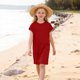 thumbnail image 5 of Vestido de Primavera de Niña Vestidos Sueltos Casuales con Bolsillos para 5-14 Años Vestido de Verano de Manga Corta Estirable Suave Y Cómodo para las Vacaciones Escolares, 5 of 9