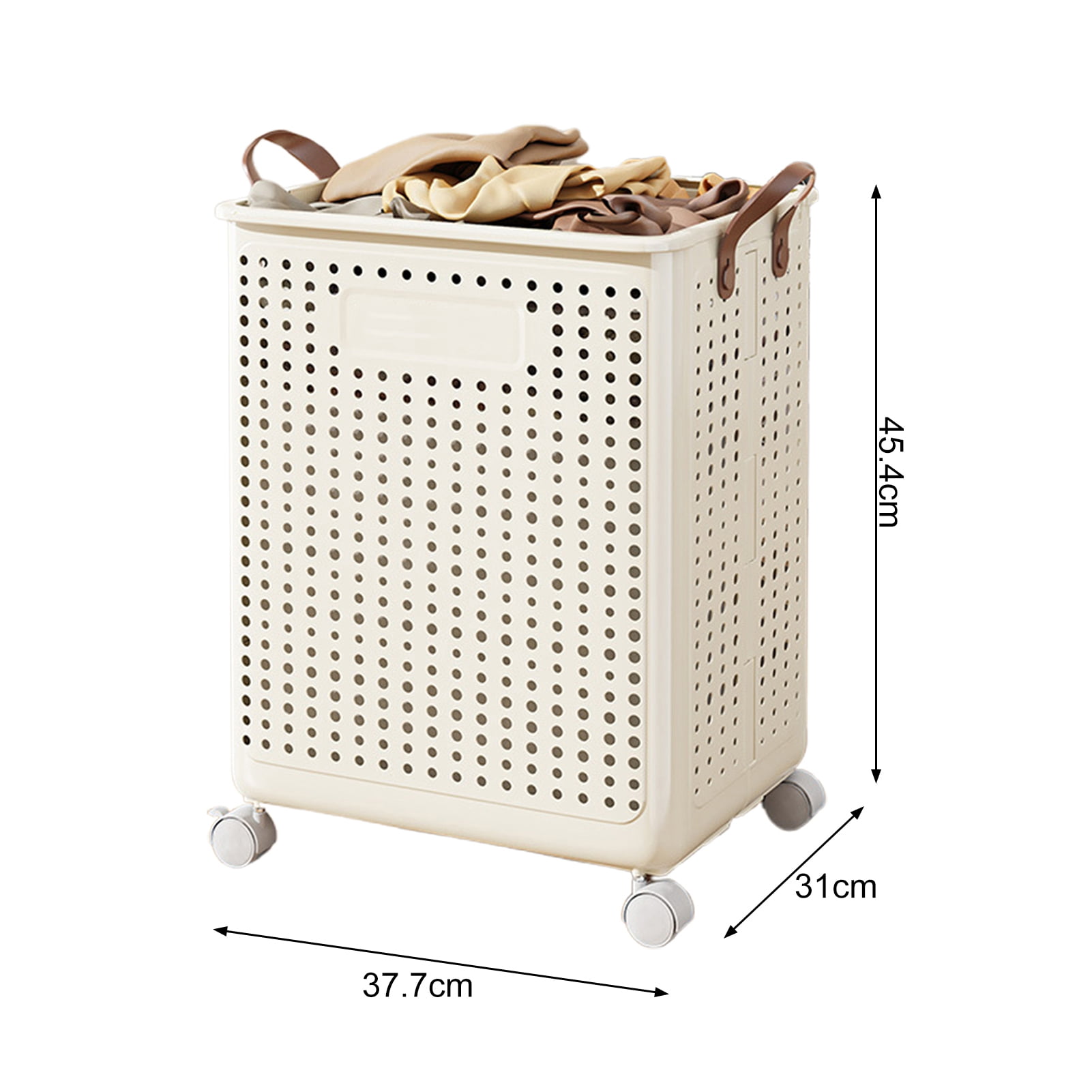 Sioweci Laundry Basket,Large Capacity Dirty Clothes Hamper Laundry Basket with Wheels and Breathable Mesh Holes,Handle Design Waterproof,White,15" x 8.7" x 17.9",1 Pc