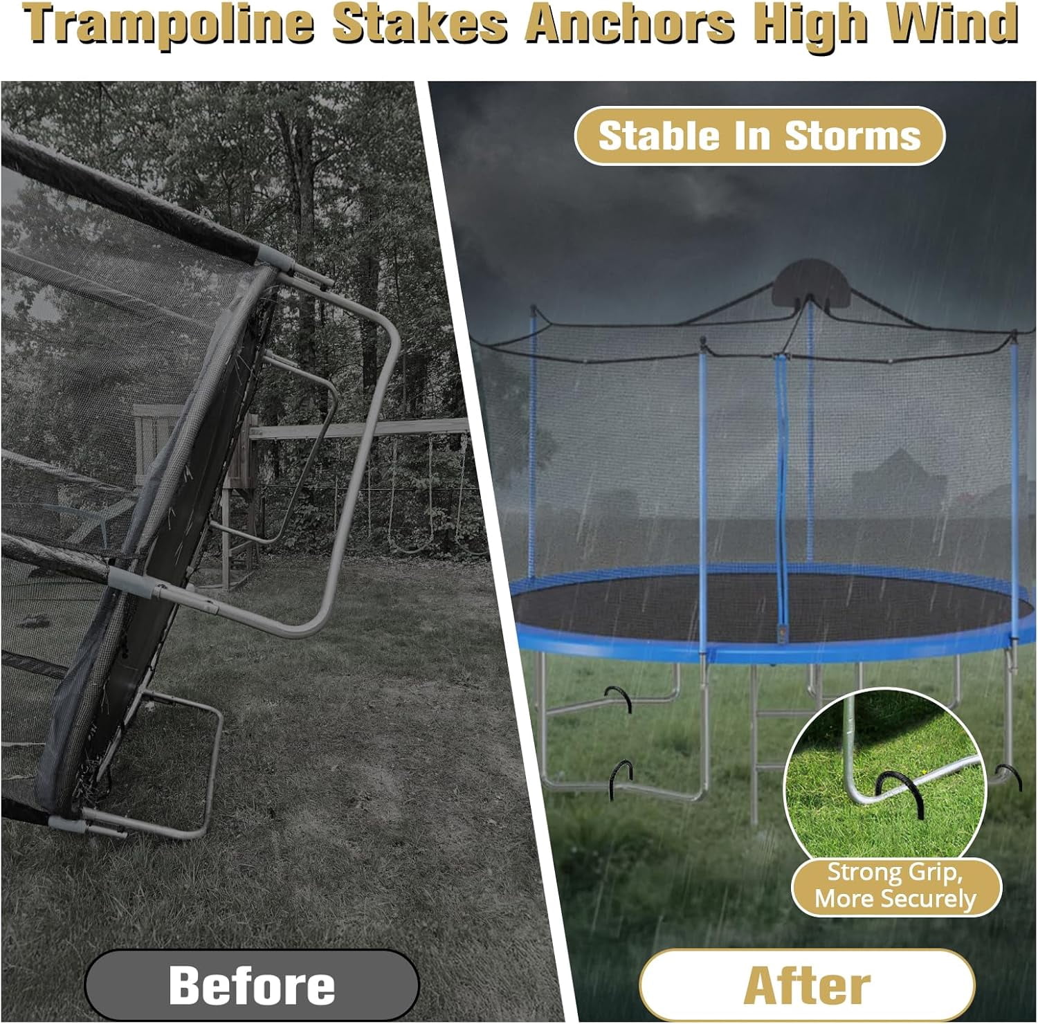 Trampoline Stakes High Wind - Heavy Duty 12 Inch U Shaped Ground Anchors - Galvanized Steel Rebar Stakes for Outdoor Camping Tent Fence Garden Decorations